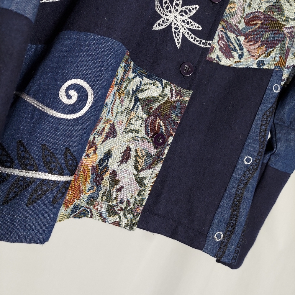 Vtg Tapestry Patchwork Button Jacket Large Embroi… - image 3